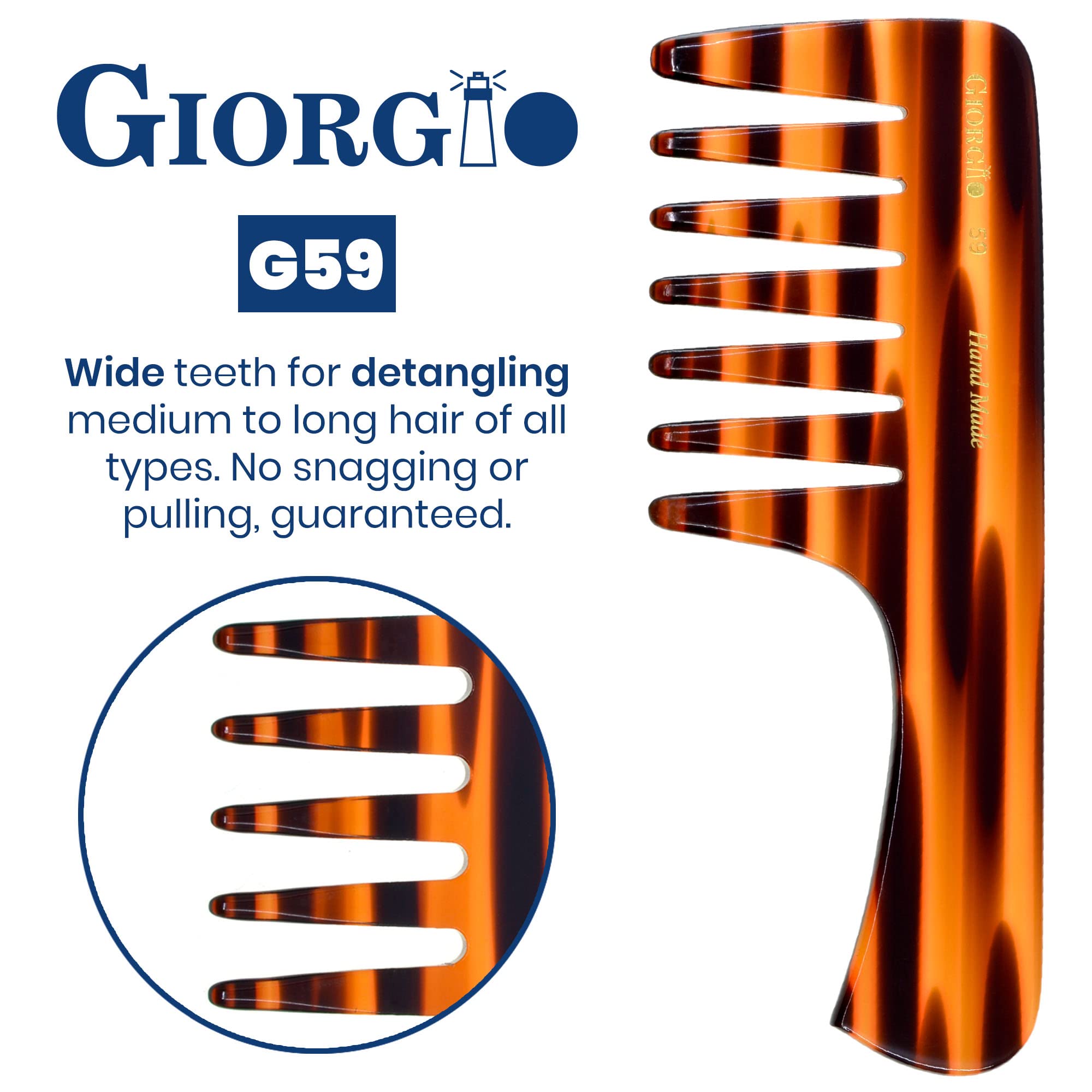 Giorgio Hand Made Flexible Comb 7-1/4 Long (Tortoise G59) by GWL