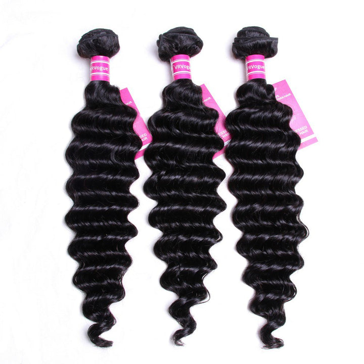 VRVOGUE (12 12 12) Hair Bundles Deep Wave Brazilian Weave Hair Unprocessed Virgin Brazilian Human Hair Weave Bundles Extensions Natural Color Total (10.6 OZ)