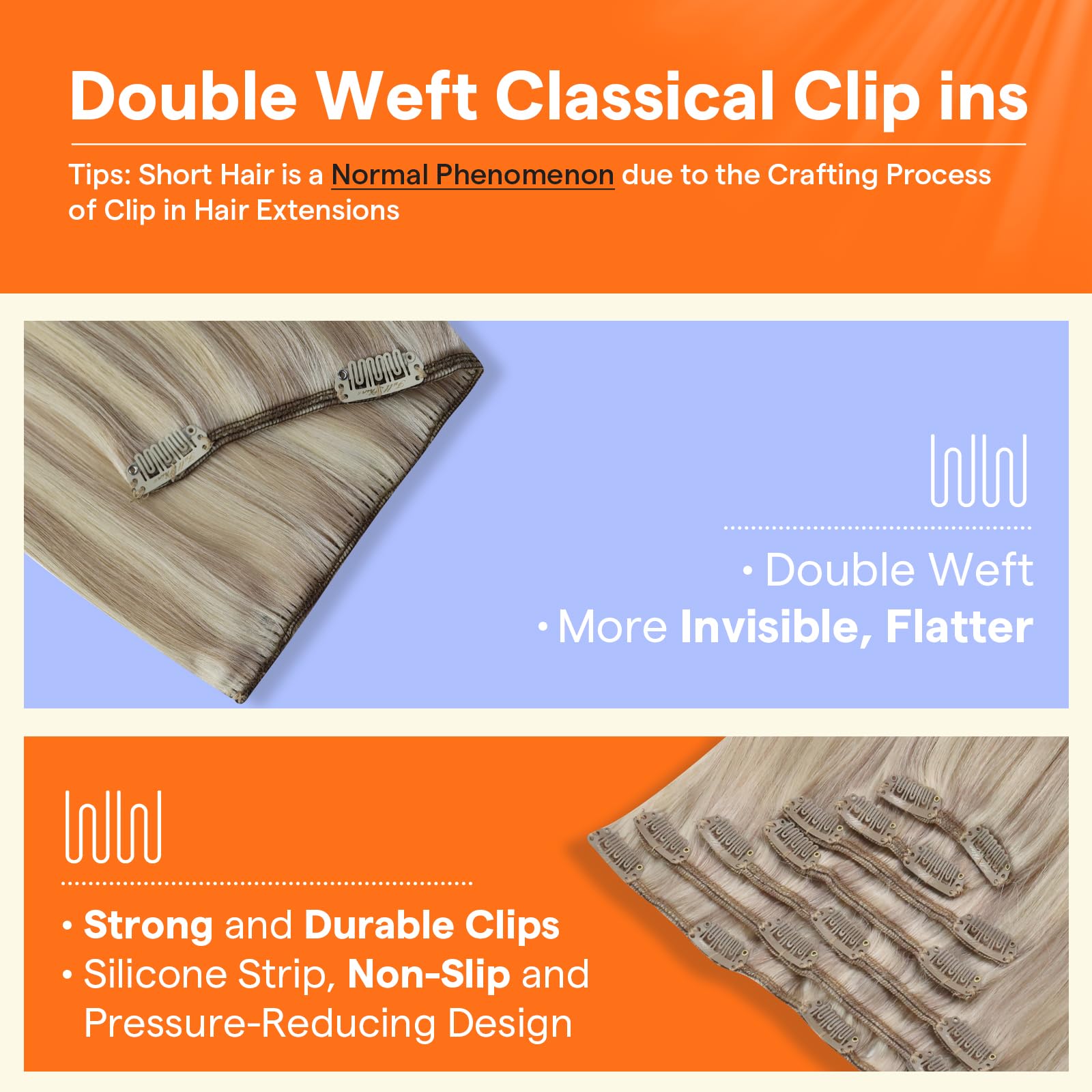 Full Shine Real Human Hair Extensions Clip ins Ash Blonde Highlighted 20 Inch Clip in Hair Extensions Real Human Hair Blonde 7 Pcs 120 G