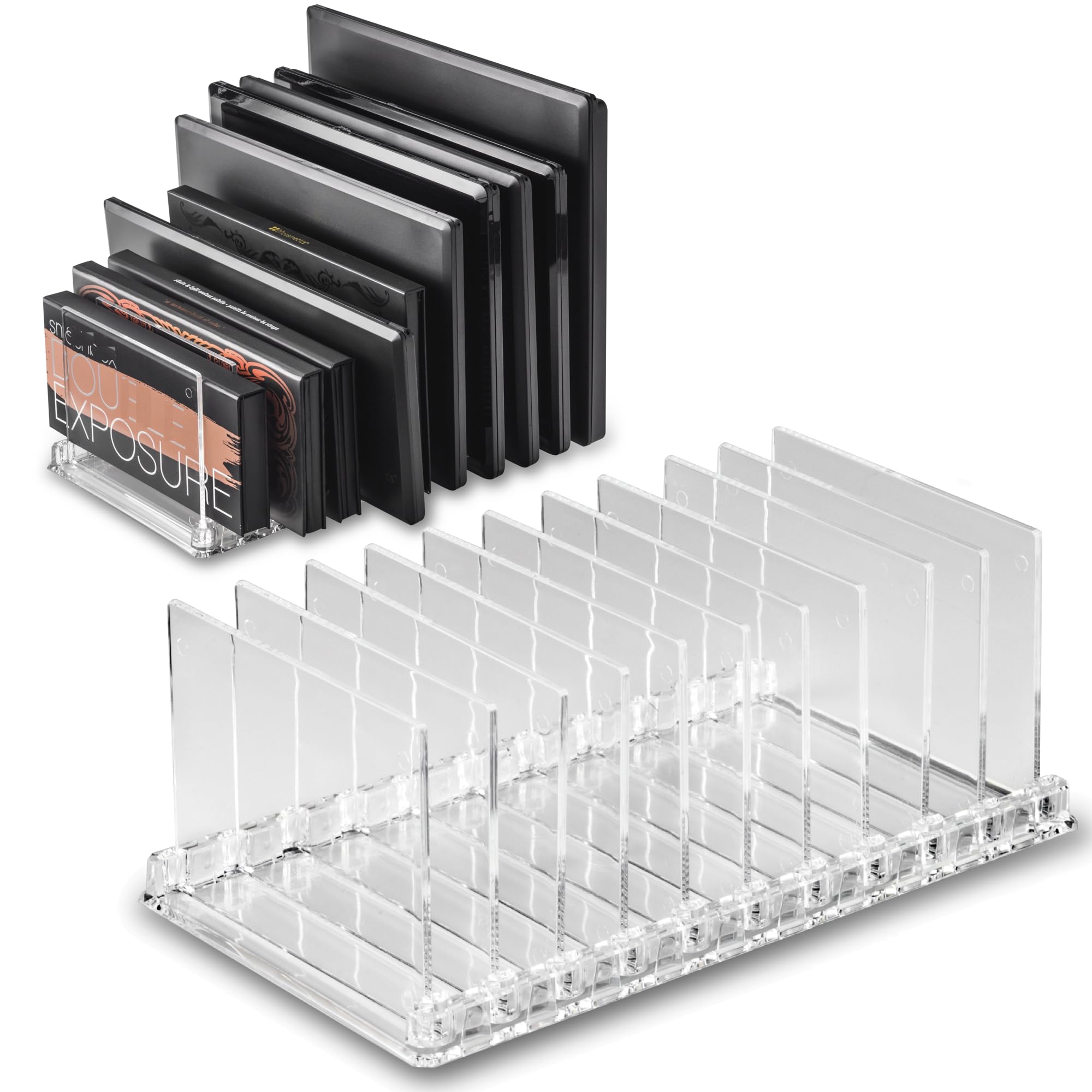 byAlegory Acrylic Makeup Palette Organizer With Removable Dividers | 10 Spaces Fits All Palette Sizes