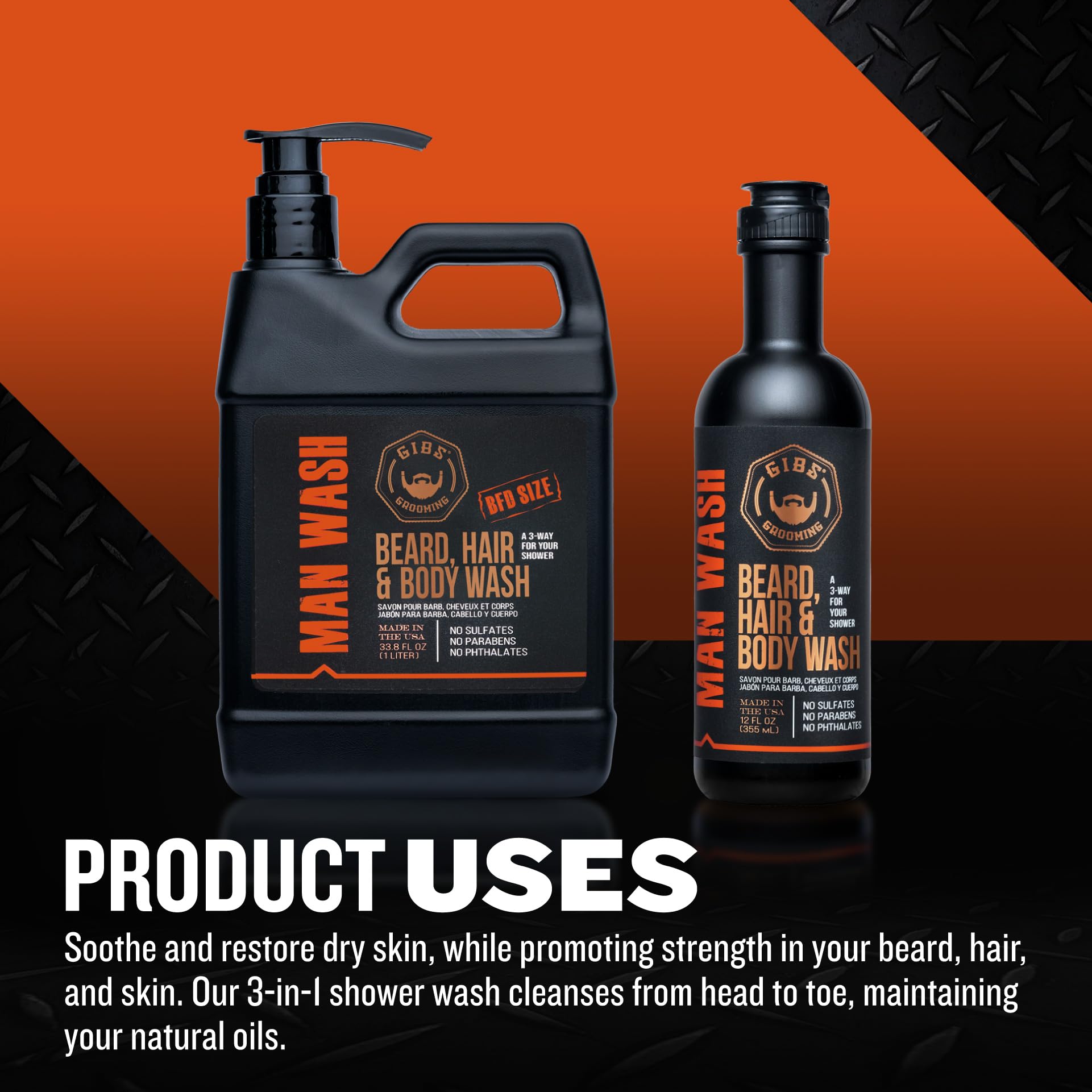 Gibs Man Wash BHB Beard Hair & Body Wash - 33.8oz LITER