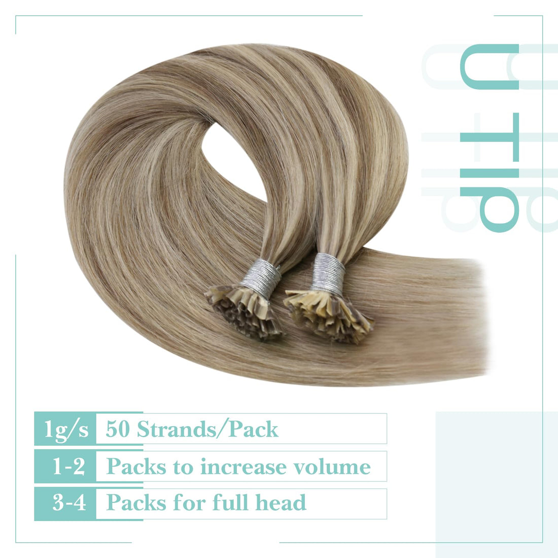 14, Light Brown With Golden Blonde: Youngsee 14 Piano Color U Tip Hair Extensions Human Hair Ombre Light Brown Highlighted Blonde 100% Real Pre Bonded Nail Tip Hair Extension