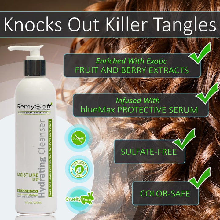 RemySoft Moisturelab System - Safe for Hair Extensions, Weaves and Wigs - Salon Formula Shampoo, Conditioner & Serum - Gentle Sulfate-free Lather