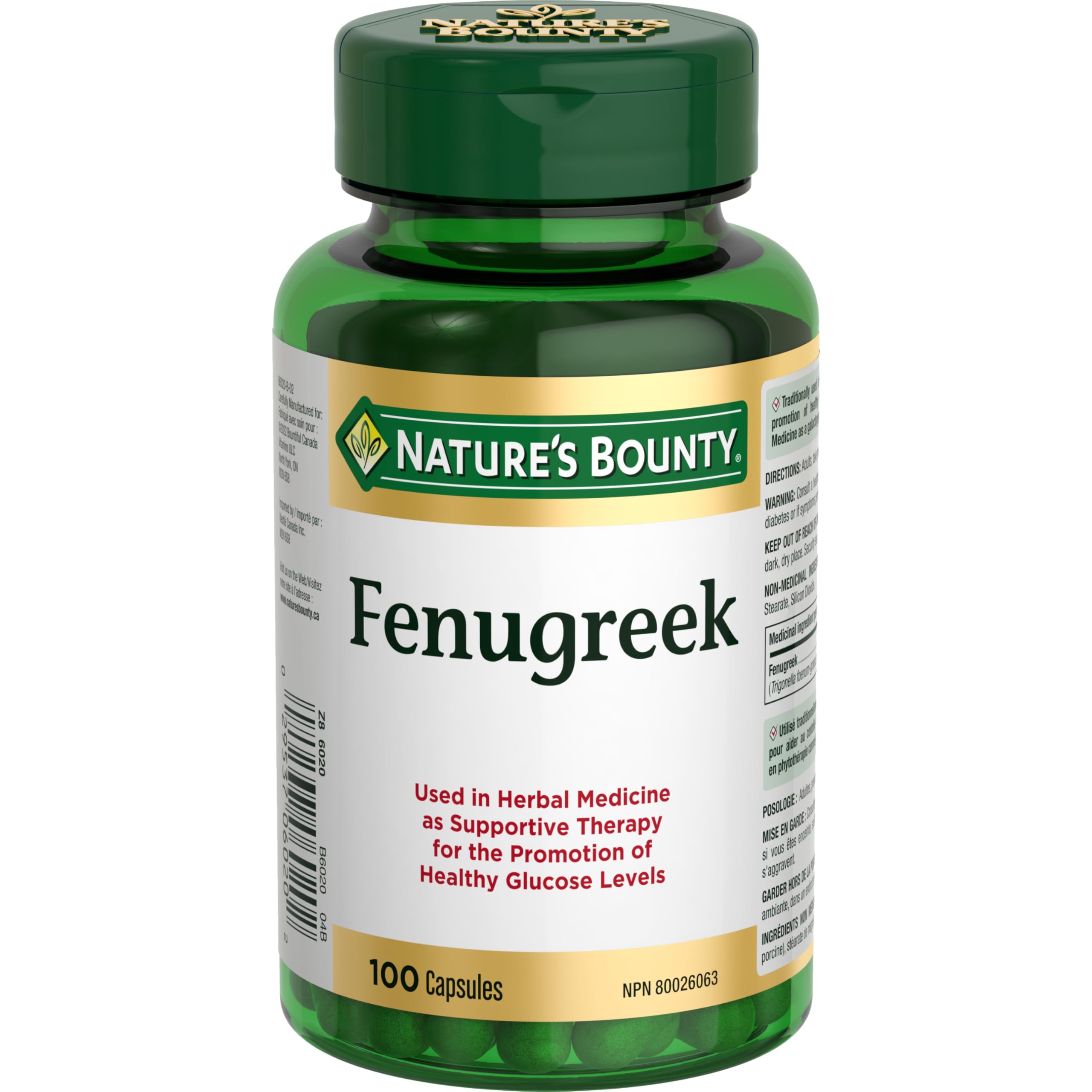Nature's Bounty Fenugreek, 100 Count with Gelatin, Contains Silica, Vegetable Magnesium Stearate