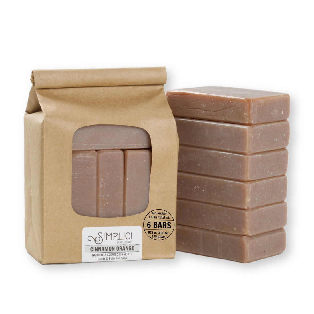 Simplici Cinnamon Orange Natural Soap (smooth + pure essential oils) 6 Bar Value Bag. Palm Free.