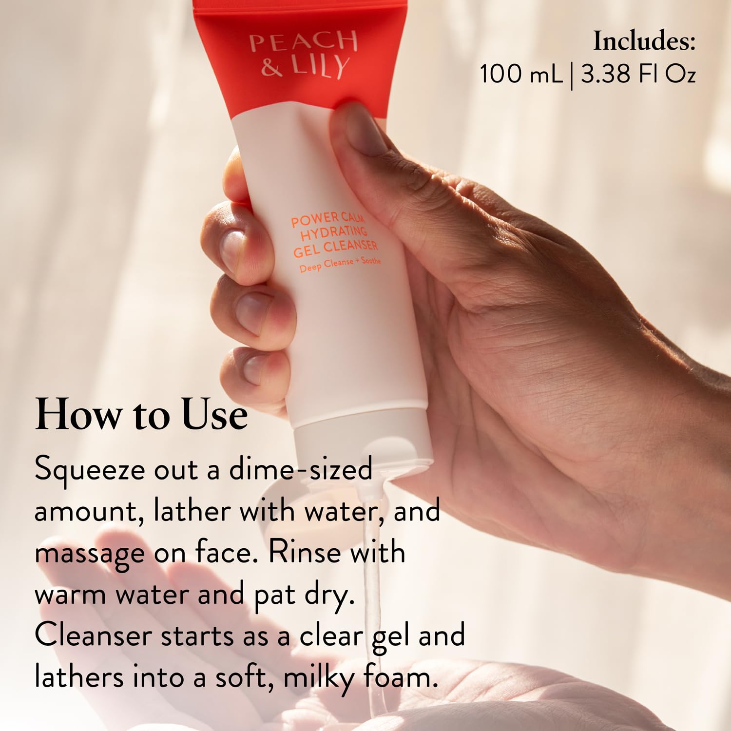 Peach & Lily - Power Calm Hydrating Gel Cleanser - Korean Skincare Face Wash - Dry, Normal, & Oily Skin - Vegan, Gluten Free, Fragrance Free, Never Tested on Animals - Travel Size - 100 ML, 3.38 FL OZ