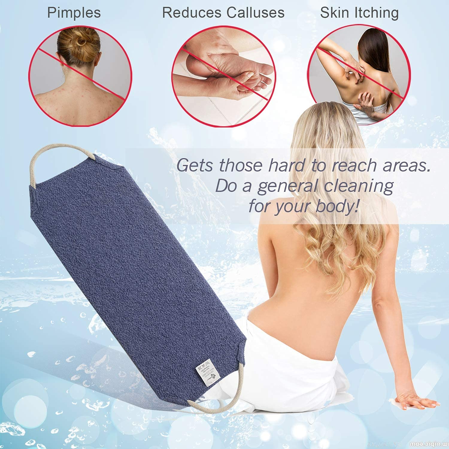 EvridWear Exfoliating Back Scrubber with Handles Two Sides for Body Shower Deep Cleans Skin Massages Invigorating Blood Circulation Men Women One Size (2 Pack Blue)