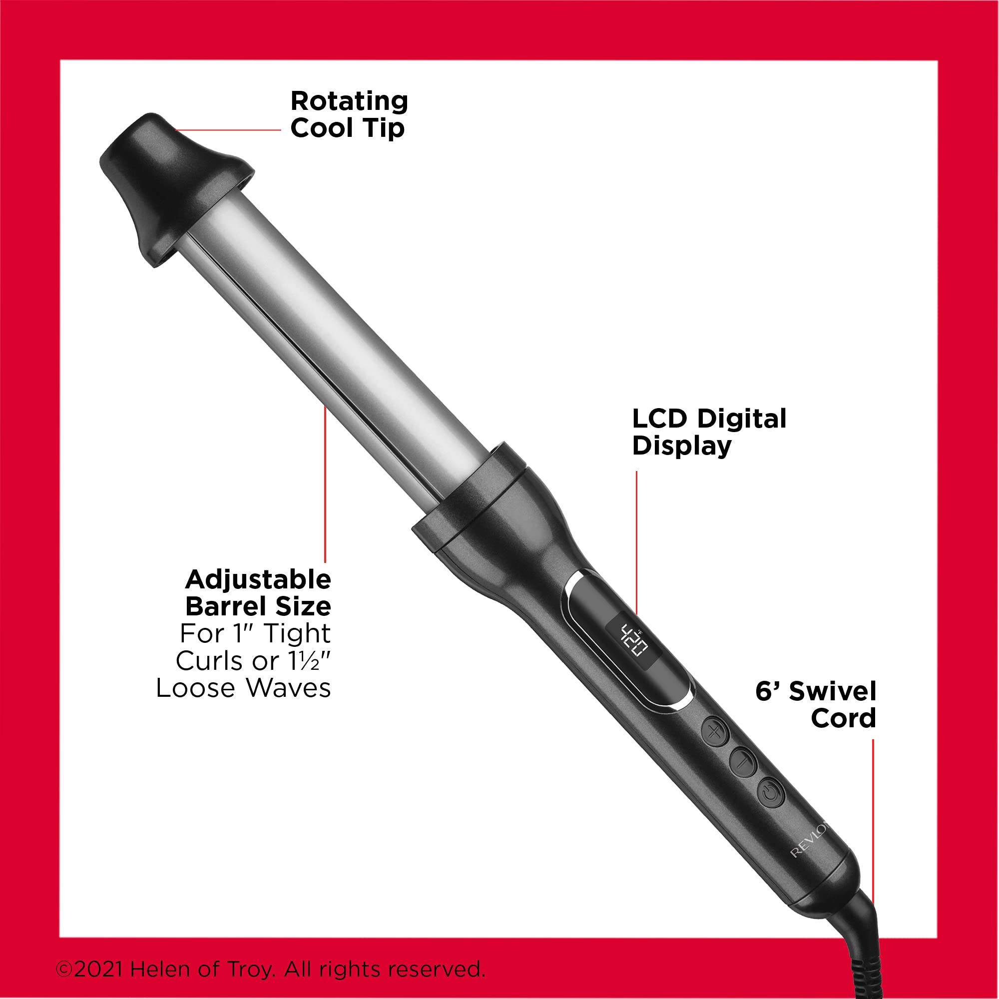 REVLON Adjustable Barrel 2 in 1 Curling Wand, 1 and 1-1/2 inch