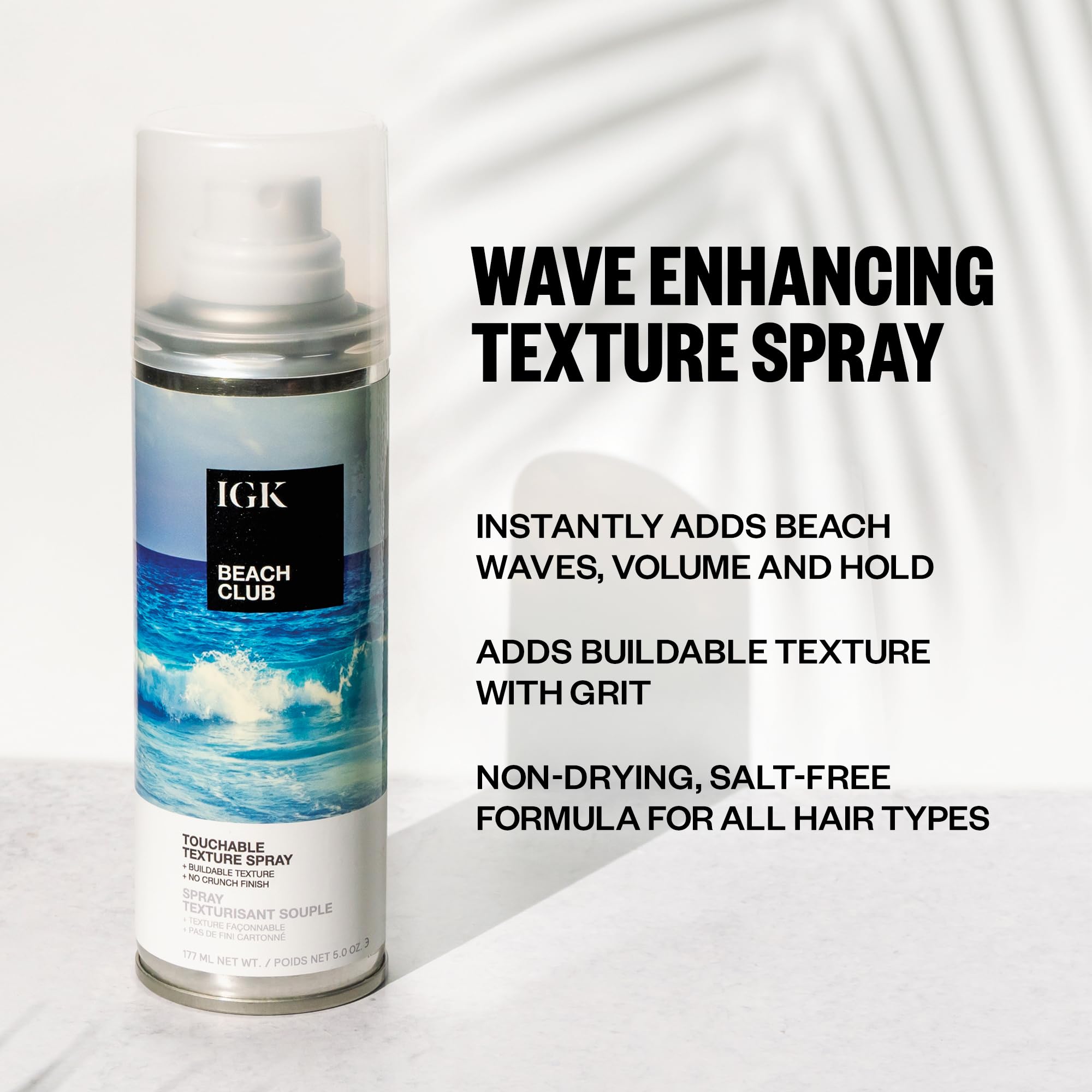 IGK BEACH CLUB Volumizing Texture Spray, volumizing hair products, hair spray flexible hold, beach waves spray, beach wave spray for hair, 5 Oz