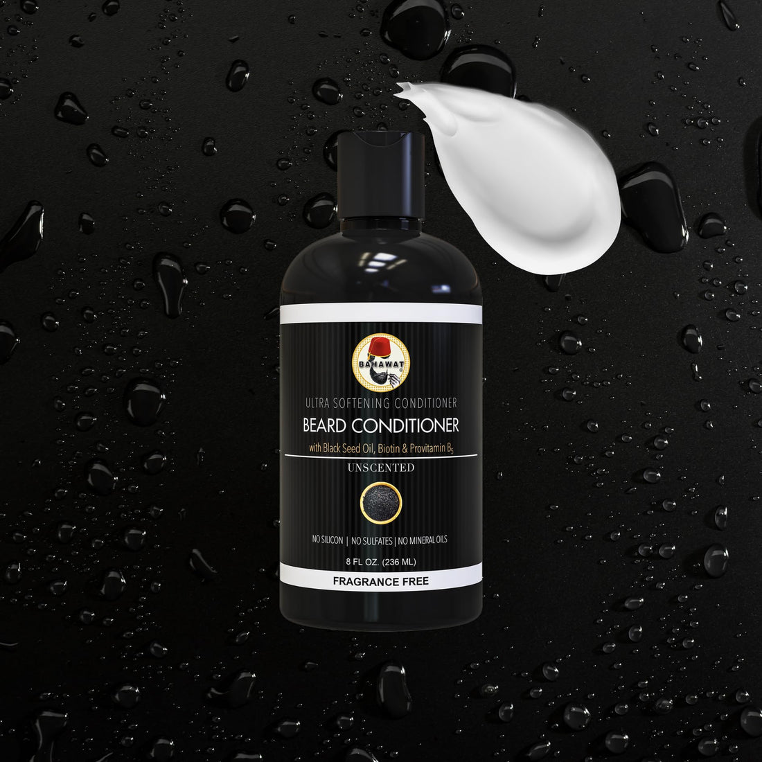 BAHAWAT Beard Conditioner - Unscented - 8 fl. oz. - Sulfate free - with biotin, provitamin B5, Blackseed oil, Jojoba Oil, Natural Ingredients for a Gentle, Deep Cleanse-Strengthening Wash
