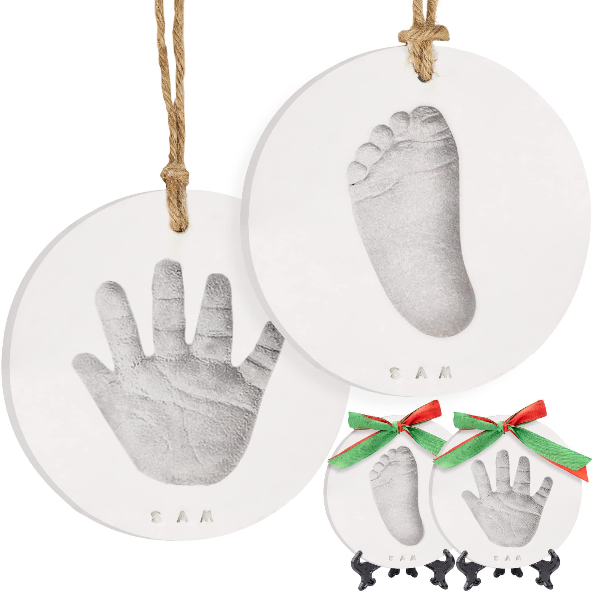 Baby Hand and Footprint Kit Girls, Boys - Personalized Baby Footprint Ornament Kit, Newborn Keepsake Gifts for New Mom, Easy to Use Handprint Makers, Cute Shower & Mother's Day Gifts (Silver Paint)