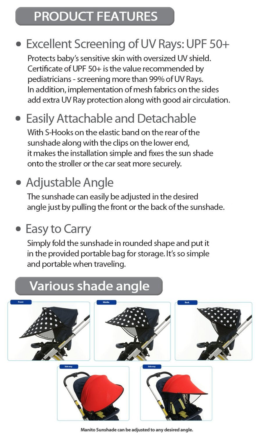 Manito Sun Shade for Strollers and Car Seats (Green) UPF 50+