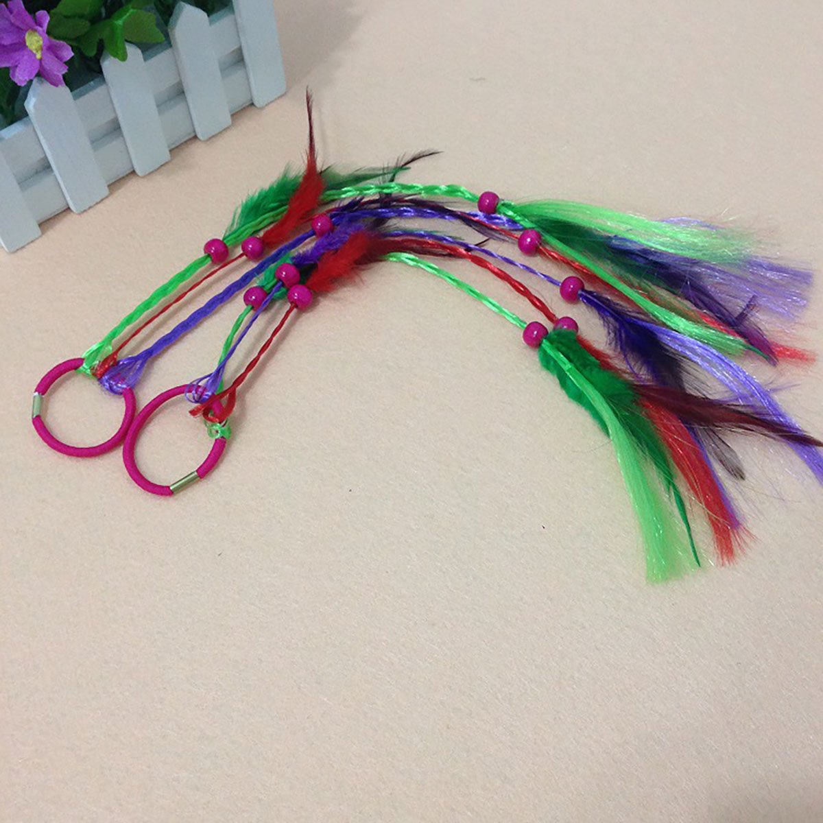 Set of 3 Handmade Boho Hippie Hair Rope Hair Band Headbands Head Wrap Elastics Feather Hair Tie Ponytail Holders Headdress Hair Accessories for Women Lady Girls (Colourful)