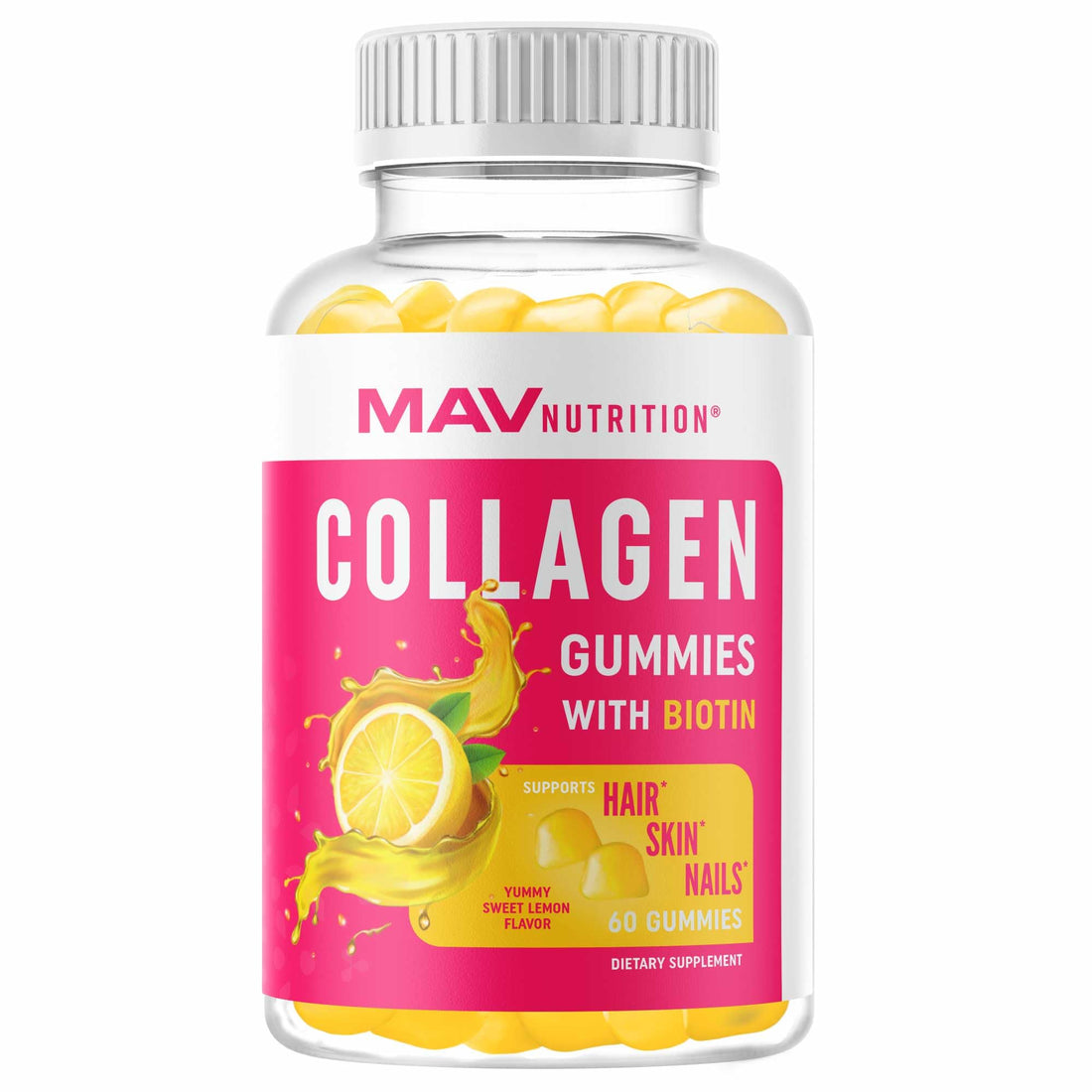 Collagen Gummies for Women | 200mg Hydrolyzed Collagen + 2500mcg Biotin, With Vitamin C, E & Zinc | Anti Aging, Hair Growth, Skin, Strong Nails | Non-GMO Gummy Vitamin Supplements | 60 Count