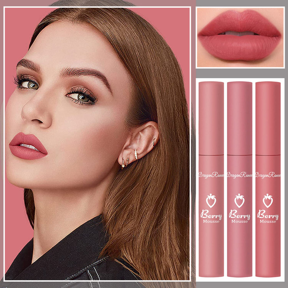 3 Piece Matte Lipstick Set - Natural Nude Velvet, Moisture Smooth Crayon, 24hr Waterproof Lip Gloss for Women