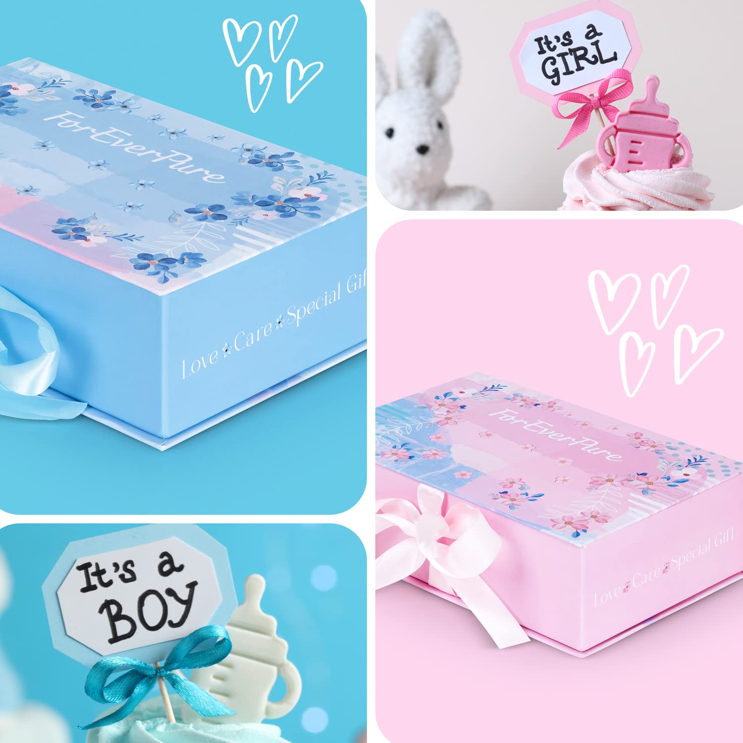 FOREVERPURE Baby Towels with Hood Newborn Gift Set - Gentle & Soft Baby Bath Towels Hooded w/Washcloths, Mittens, Brush, & Ultra Soft Security Blanket, Infant Hooded Towels for Baby Girl & Boy, Blue