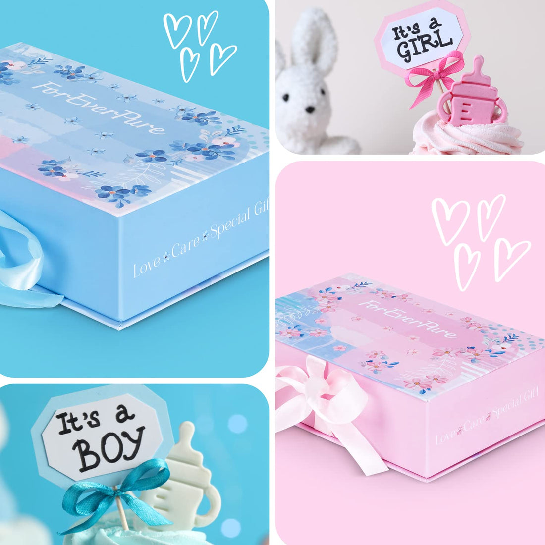 FOREVERPURE Baby Towels with Hood Newborn Gift Set - Gentle & Soft Baby Bath Towels Hooded w/Washcloths, Mittens, Brush, & Ultra Soft Security Blanket, Infant Hooded Towels for Baby Girl & Boy, Blue