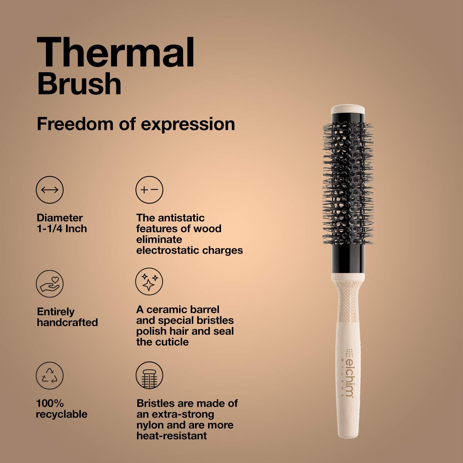 Elchim Wooden Thermal Brush, 1 1/4'