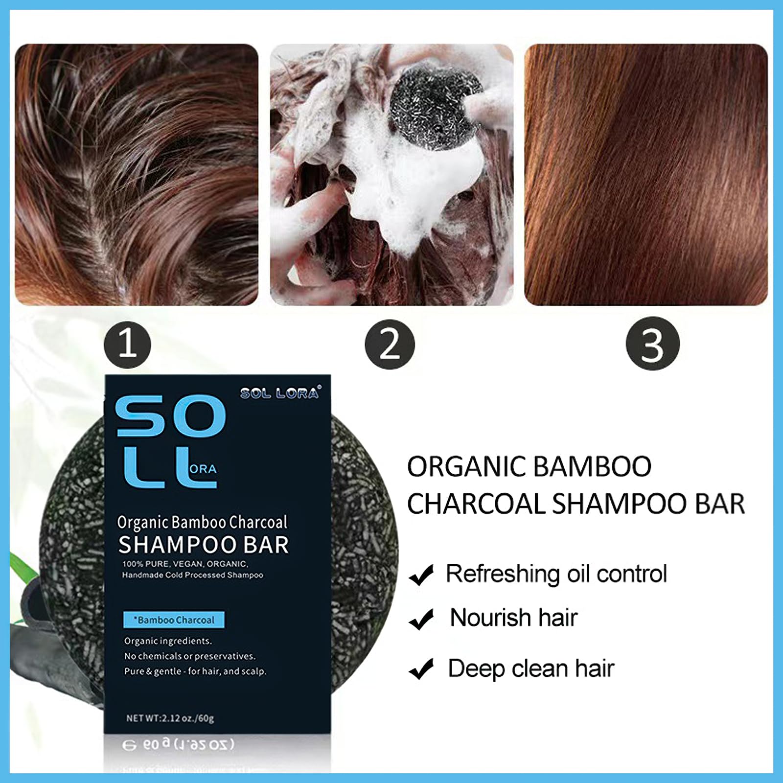 MIELIKKI Hair Soap, Natural Organic Bamboo Charcoal Shampoo Bar, Gray Hair Reverse Bar, Darkening Oil Control for Women Men