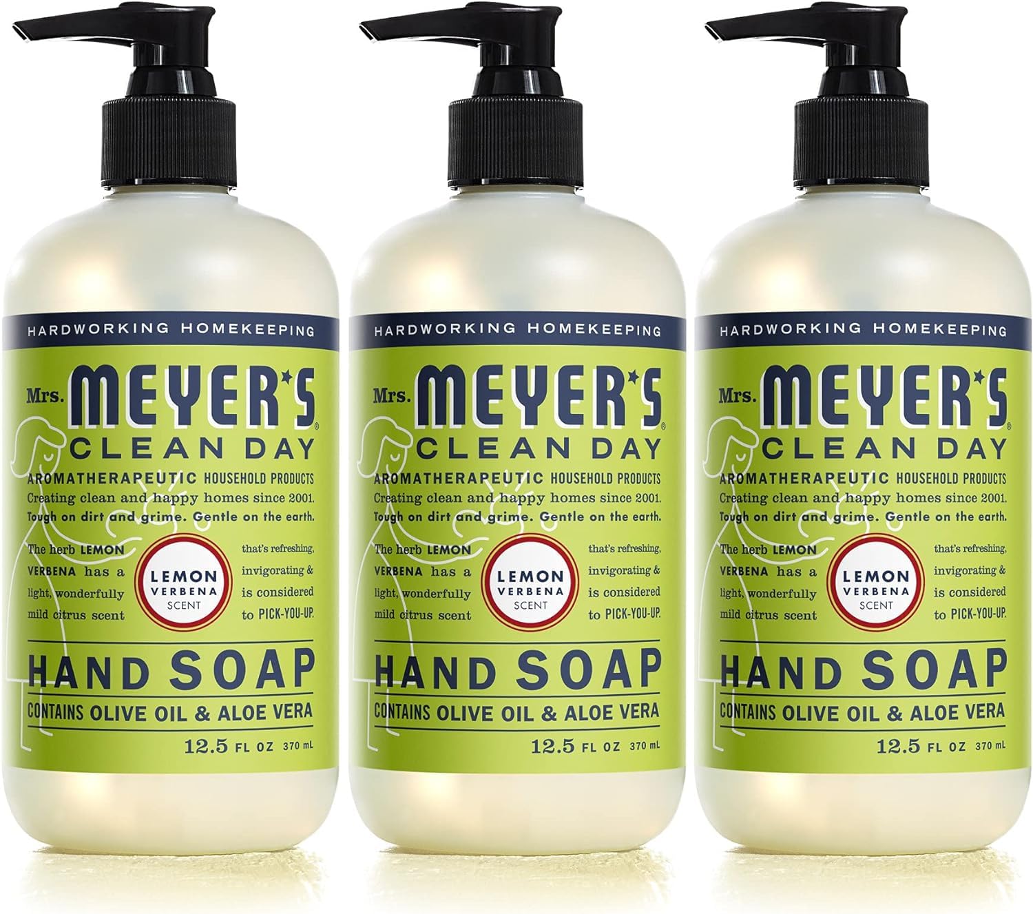 Mrs. Meyers Clean Day Liquid Hand Soap, Lemon Verbena Scent, 12.5 fl oz (Pack of 3)