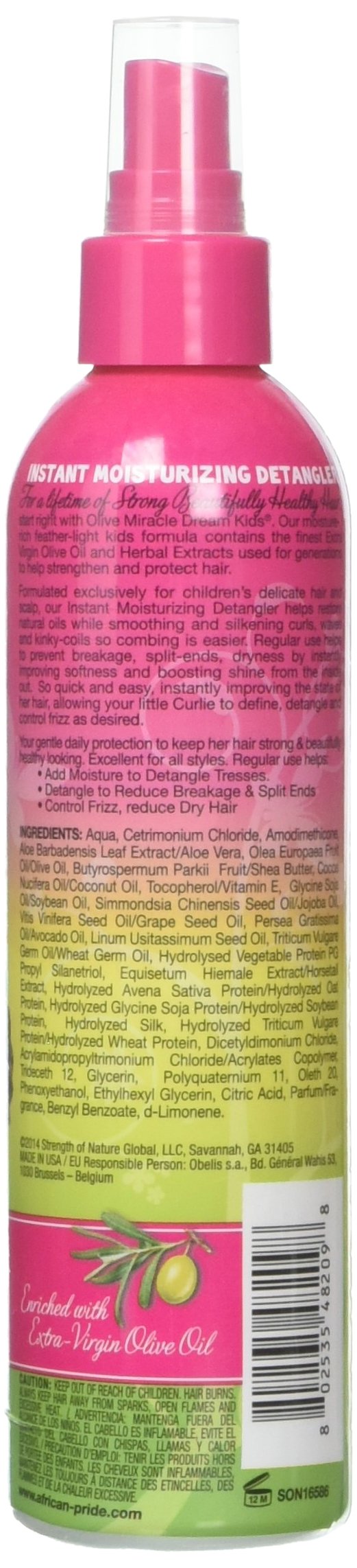 African Pride Dream Kids Olive Miracle Instant Moisture Detangler, Restores Natural Coils & Curls, Adds Moisture & Controls Frizz, 8 Oz