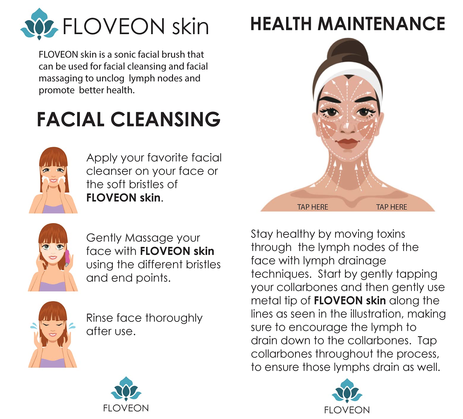 New FLOVEON skin - Sonic Facial Cleansing and Facial Drainage Brush, Cleansing and Massaging, 4 speeds, Rechargeable via USB, Waterproof (Hot Pink)