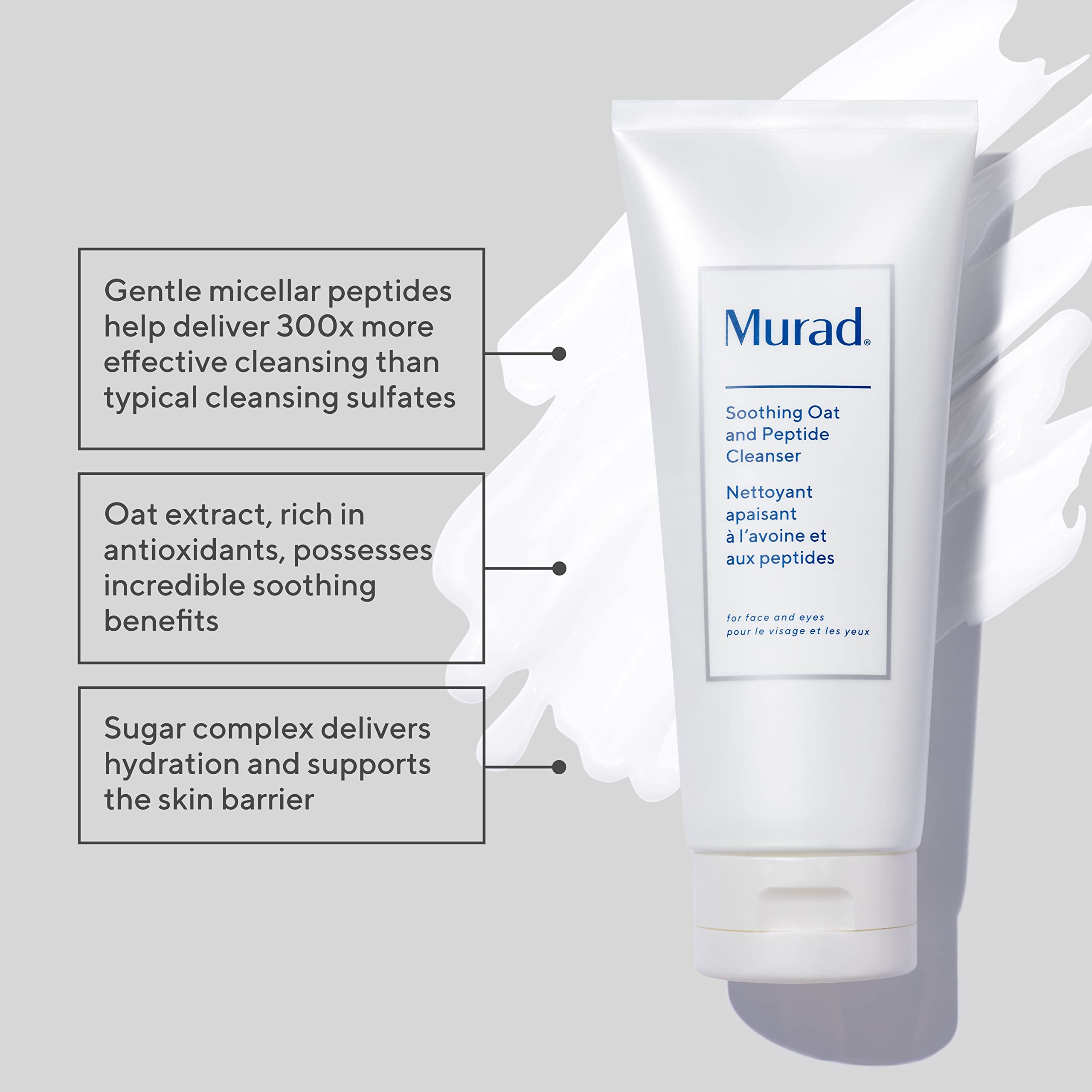 Murad Eczema Control Soothing Oat and Peptide Cleanser – Gentle Face Cleanser for Sensitive Skin – Creamy, Hydrating Facial Skin Care Treatment – Relief from Dryness and Irritation, 6.75 Fl Oz