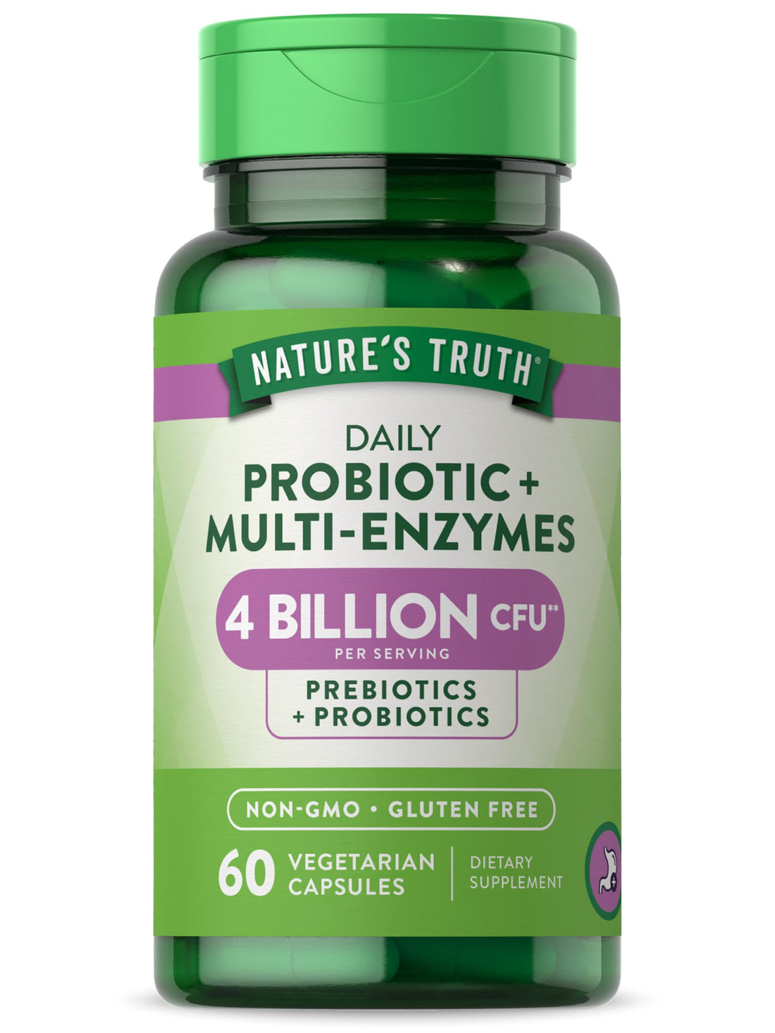 Nature's Truth Probiotics with Enzymes | 60 Capsules | Stomach Friendly for Men and Women | Non-GMO & Gluten Free Digestive Health Supplement