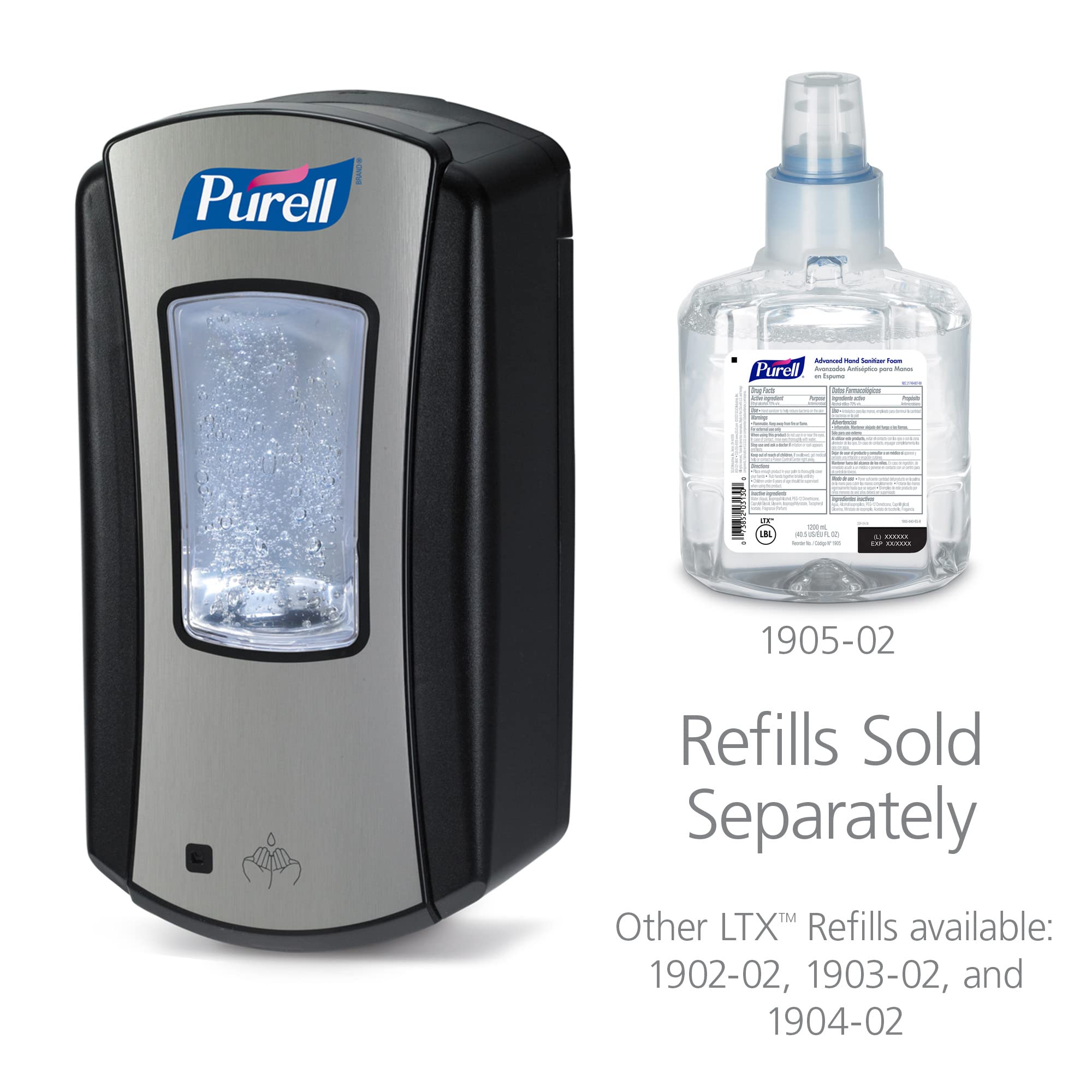 Purell LTX-12 Touch-Free Hand Sanitizer Dispenser, Chrome/Black, for 1200 mL Purell LTX-12 Hand Sanitizer Refills (Pack of 1 - Refills sold separately) - 1928-04