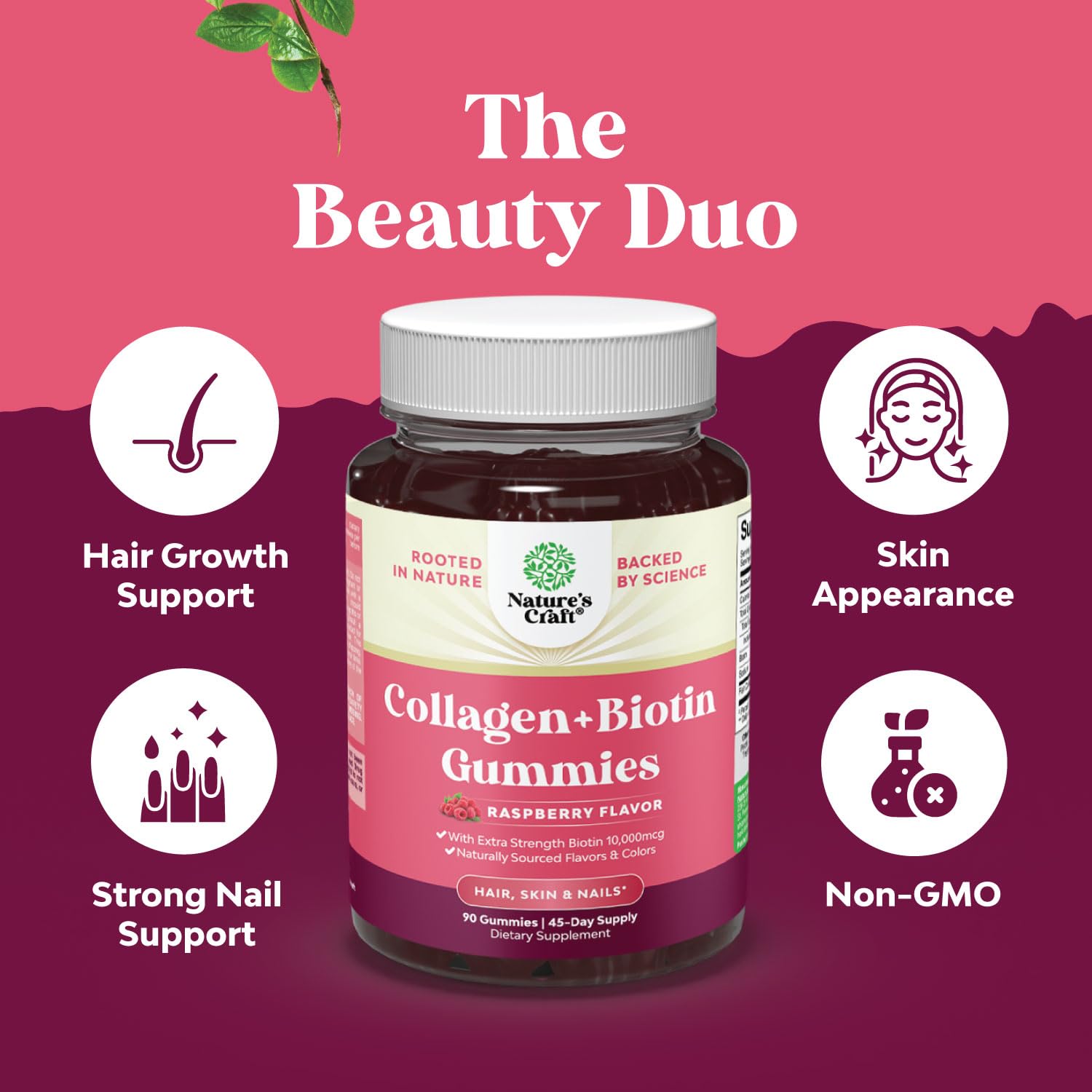 Hair Skin and Nails Gummies for Women - Extra Strength Biotin and Collagen Gummies for Women Hair Skin Nails Support - Non-GMO Kosher Marine Collagen Biotin 10000mcg per serving (45 Days)