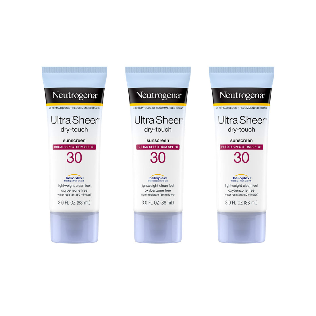 Neutrogena Ultra Sheer Dry-Touch Water Resistant and Non-Greasy Sunscreen Lotion with Broad Spectrum SPF 30, 3 fl. oz (Pack of 3)