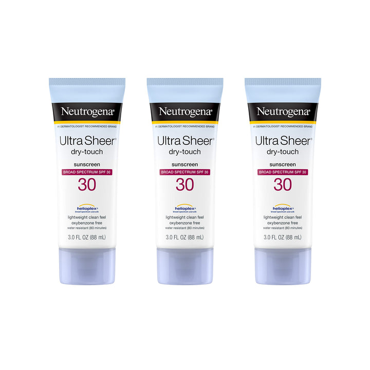 Neutrogena Ultra Sheer Dry-Touch Water Resistant and Non-Greasy Sunscreen Lotion with Broad Spectrum SPF 30, 3 fl. oz (Pack of 3)