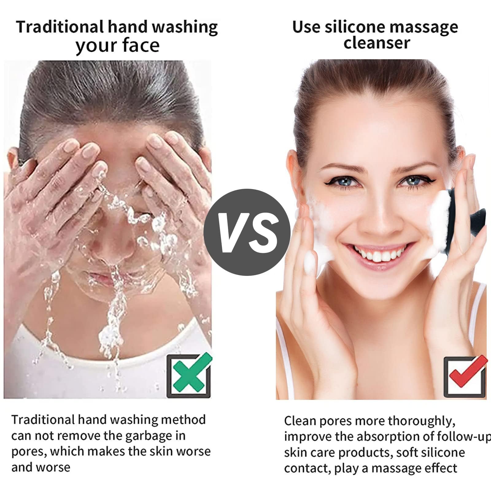 VWMYQ Face Scrubber, Silicone Face Scrubber for Men, Gentle Exfoliator Pad & Massager, Facial Cleansing/Wash Brush - Removes Dead & Dry Skin(Black)