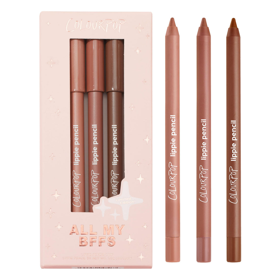 ColourPop All My BFFs Lippie Lip Pencil Kit - High-Pigment, Long-Lasting & Sharpenable Lip Liner with High-Impact Color - Includes Shades BFF, BFF 2 & 3 (3 Count)