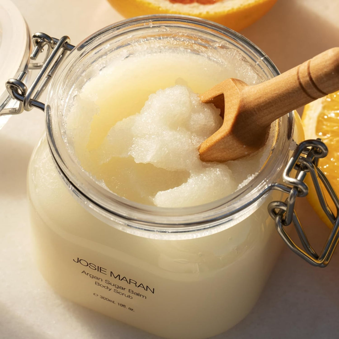 Josie Maran Sugar Body Scrub - Argan Oil Exfoliating Sugar Scrub with Coconut Oil & Shea Butter - Softens, Smooths & Hydrates Dry Skin - Vegan & Cruelty Free - Sweet Clementine (10 oz)