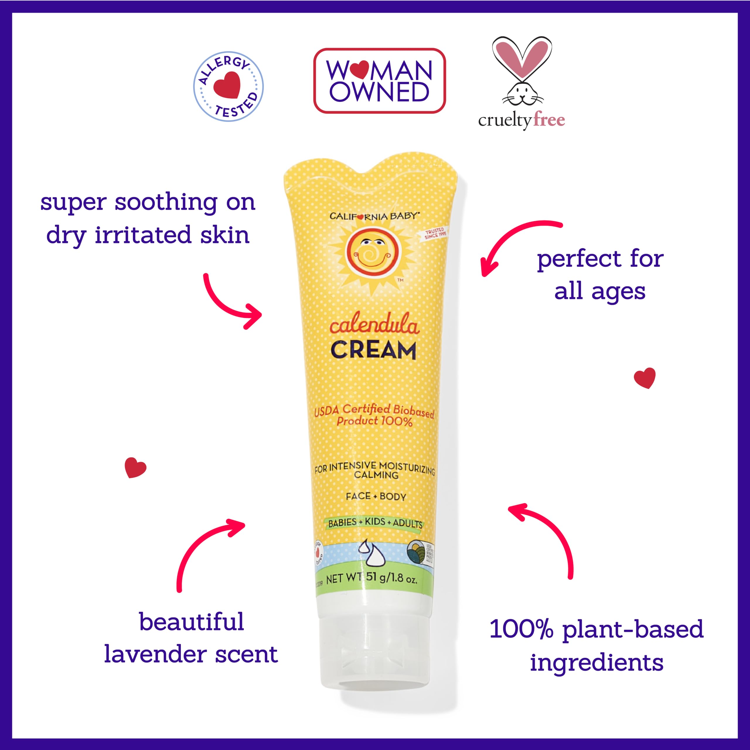 California Baby Calendula Cream | Soothing Baby Cream | Allergy Friendly | Plant-based | Soothes and Moisturizes Irritated, Dry Skin On Face and Body | 1.8 oz