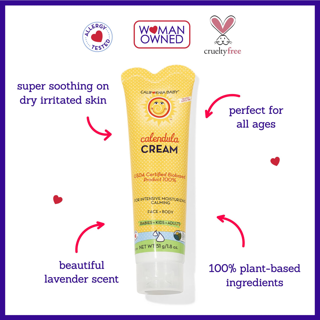 California Baby Calendula Cream | Soothing Baby Cream | Allergy Friendly | Plant-based | Soothes and Moisturizes Irritated, Dry Skin On Face and Body | 1.8 oz