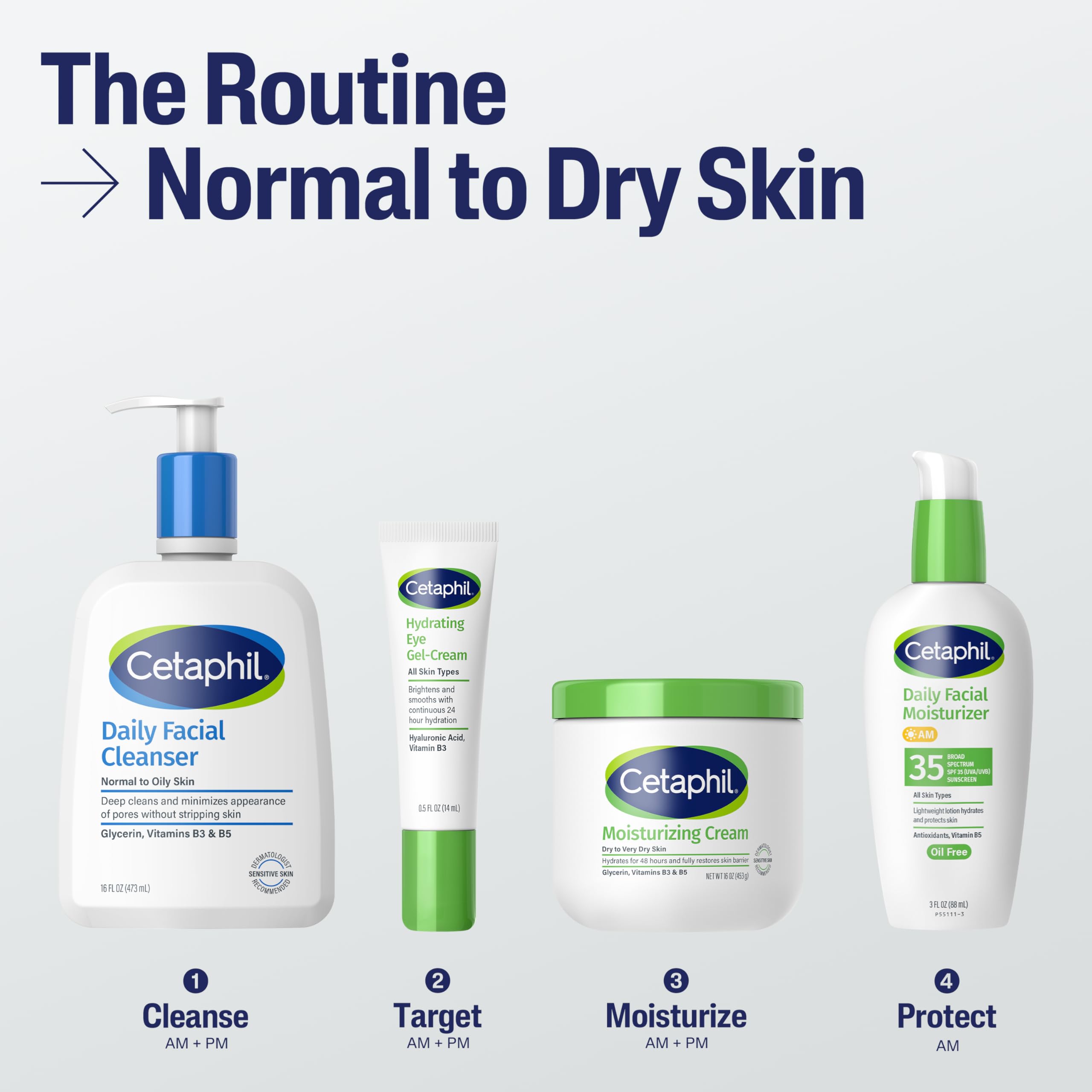 Cetaphil Daily Facial Cleanser Lotion for Combination to Oily, Sensitive Skin, 16 oz + Travel Size Moisturizing Lotion 2 oz