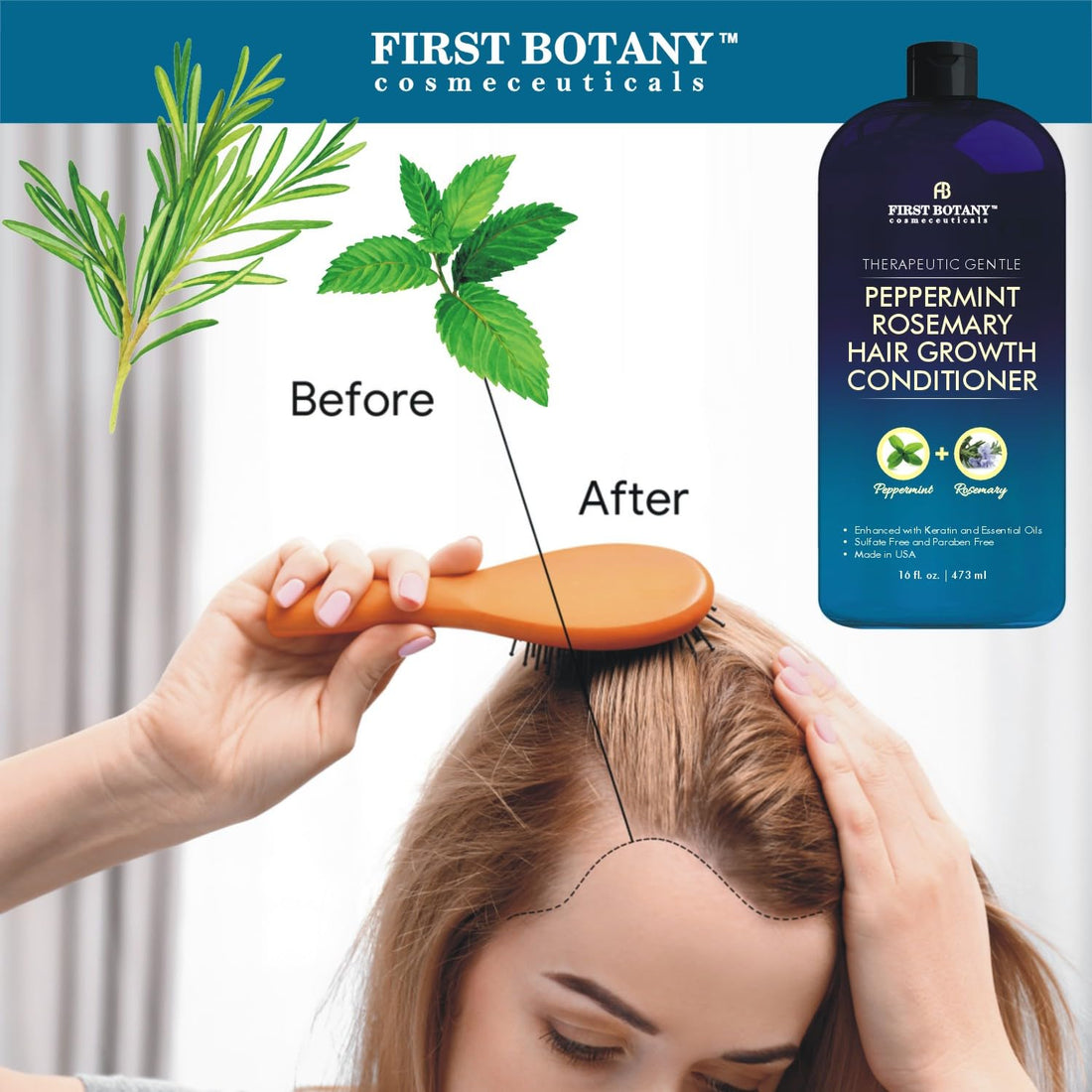Peppermint Rosemary Hair Regrowth Conditioner - Anti Hair Loss product, Daily Hydrating, Detoxifying, Volumizing Conditioner and Fights Dandruff For Men and Women 16 fl oz