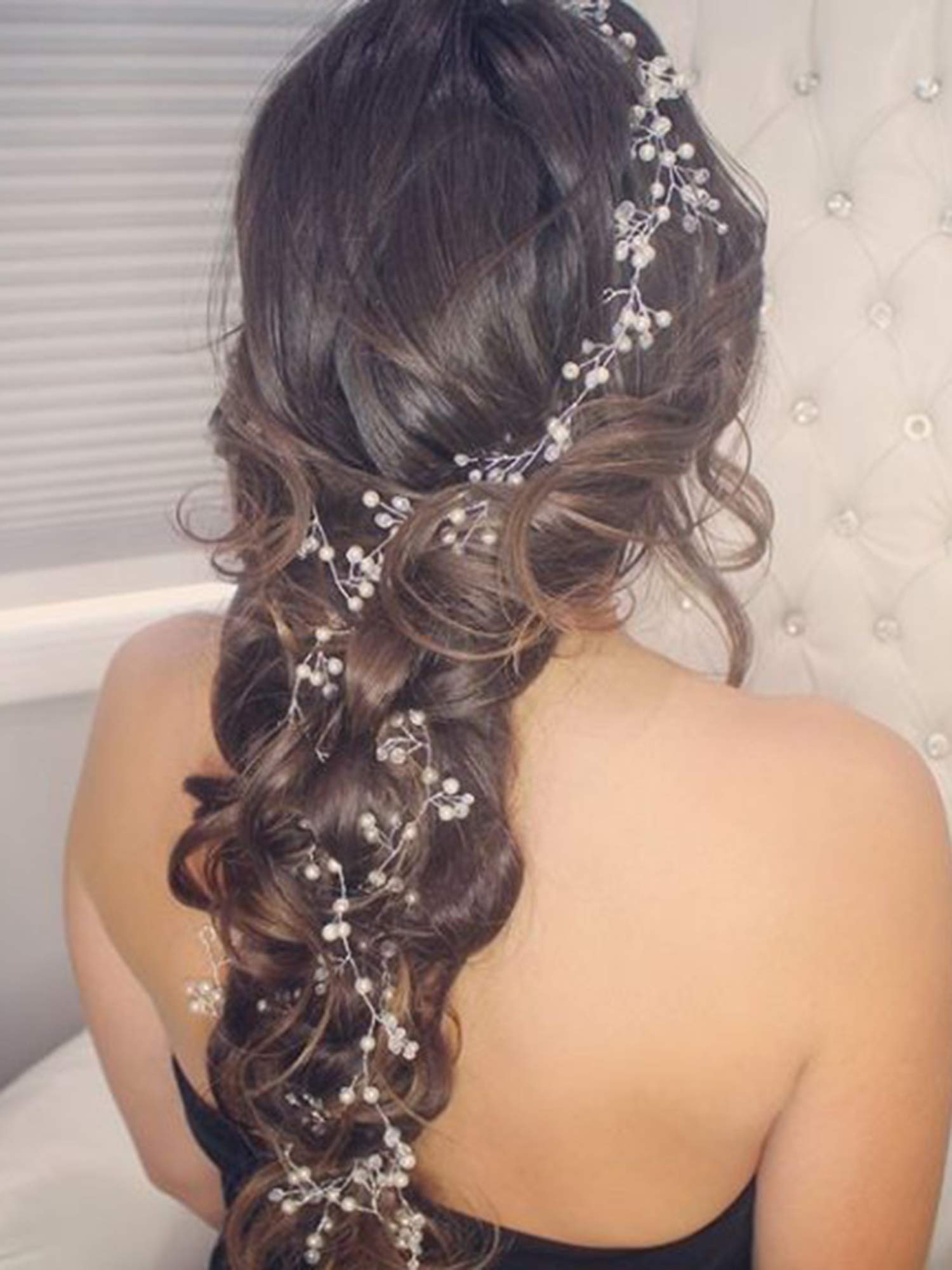 FXmimior 39.4IN Super Long Bridal Wedding Crystals Love Long Hair Vine Wedding Evening Party Headpiece