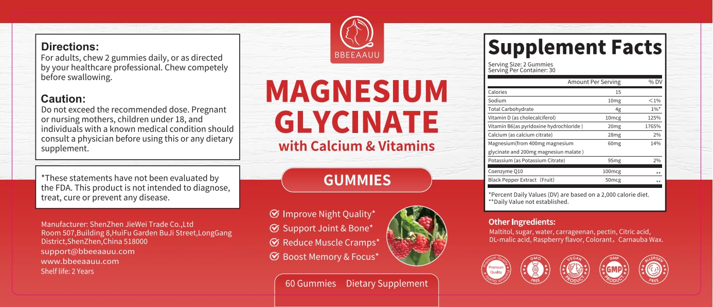 2 Pack Magnesium Glycinate Gummies for Women & Men - Calcium Gummies, Magnesium Supplement Complex with Malate, Potassium - Sugar Free