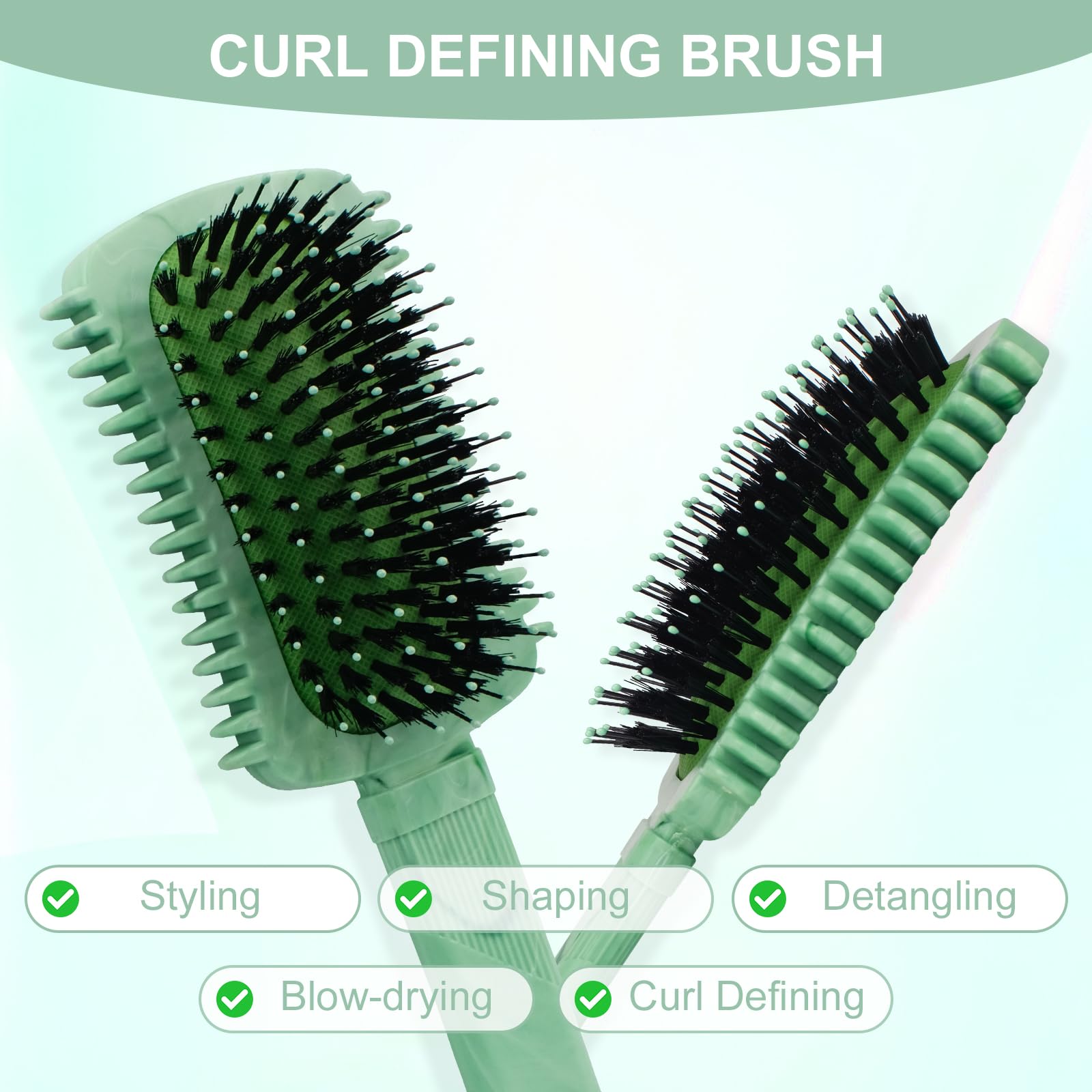 Curly Hair Brush Defining, Volume Curl Defining Brush for Effortlessly Detangling Shaping and Styling Women's Curls, Reduce Pulling (Marble Green)