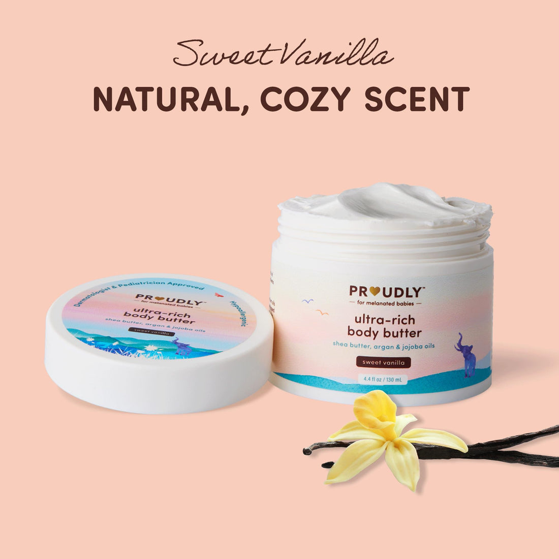 PROUDLY Ultra-Rich Body Butter by Gabrielle Union & Dwyane Wade, Lotion for Babies, Kids & Adults, Shea Butter & Argan Oil for Deep Moisture, Sweet Vanilla, 4.4 oz
