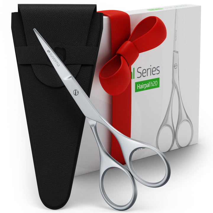 Suvorna small scissors for beard, mustache, facial, nose, eyebrow, and ear hair - Hair scissors for cutting, trimming & grooming - Made with 4.5 stainless steel for barbers, professional, & home user