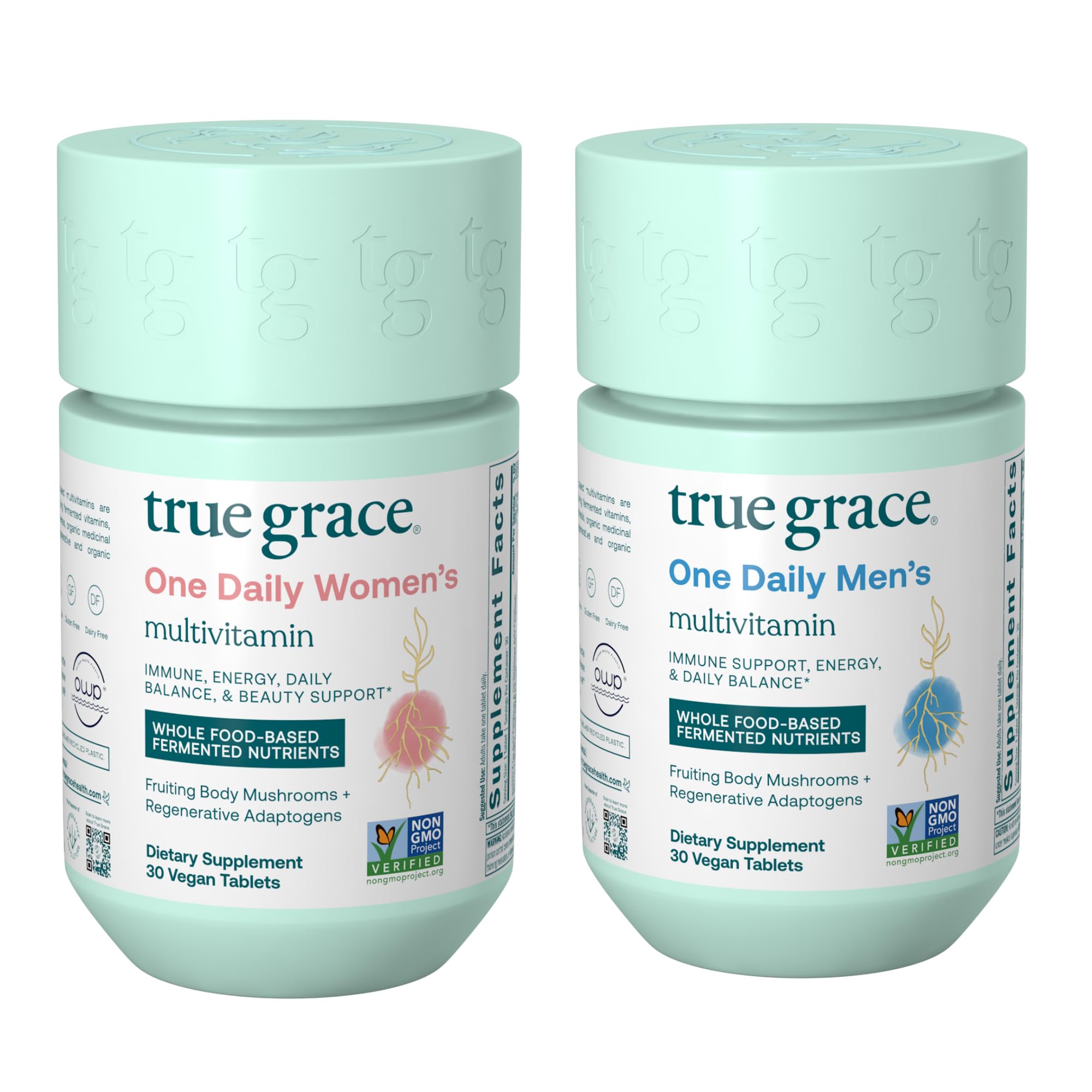 True Grace One Daily Men’s Multivitamin (30 Vegan Tablets) + One Daily Women’s Multivitamin (30 Vegan Tablets) - Non-GMO & Gluten Free - 30-Day Supply of Each