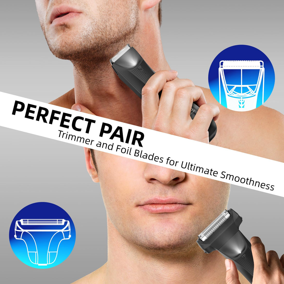 INVJOY Manscape Ball Trimmer Shavers - No Nicks, Pubic &Body Hair Trimmer for Men w/Dual-Head Trimmer&Foil Blades, Waterproof Body Groomer Kit w/Light, Electric Razor for Groin Back Chest Pube Armpit