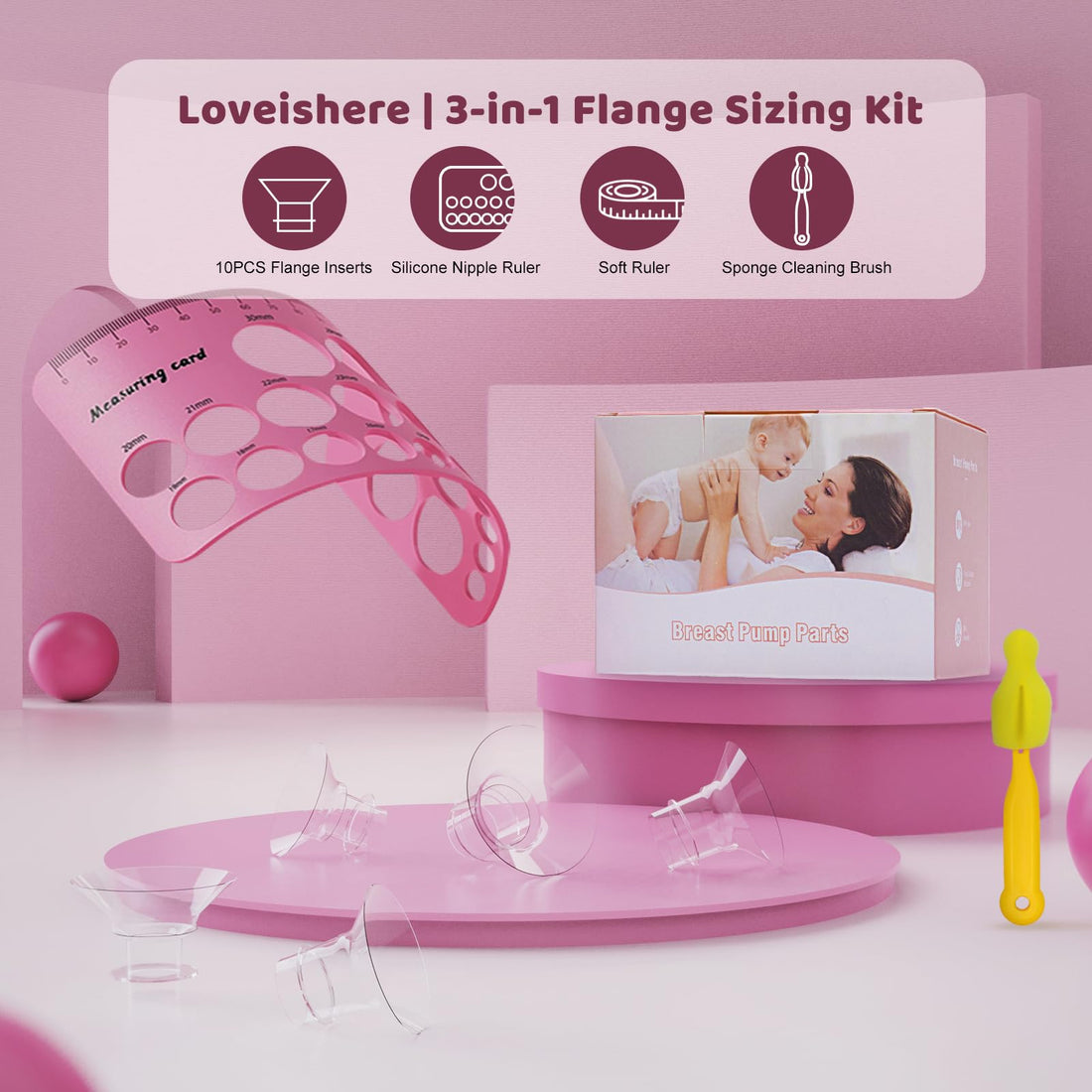 21mm Flange Inserts Compatible with Medela/TSRETE/Momcozy S9 S10 S12 Wearable Cups & Spectra S1 S2, 24mm Breast Pump Shields Reduce Nipple Tunnel Down to 21mm, 2pcs