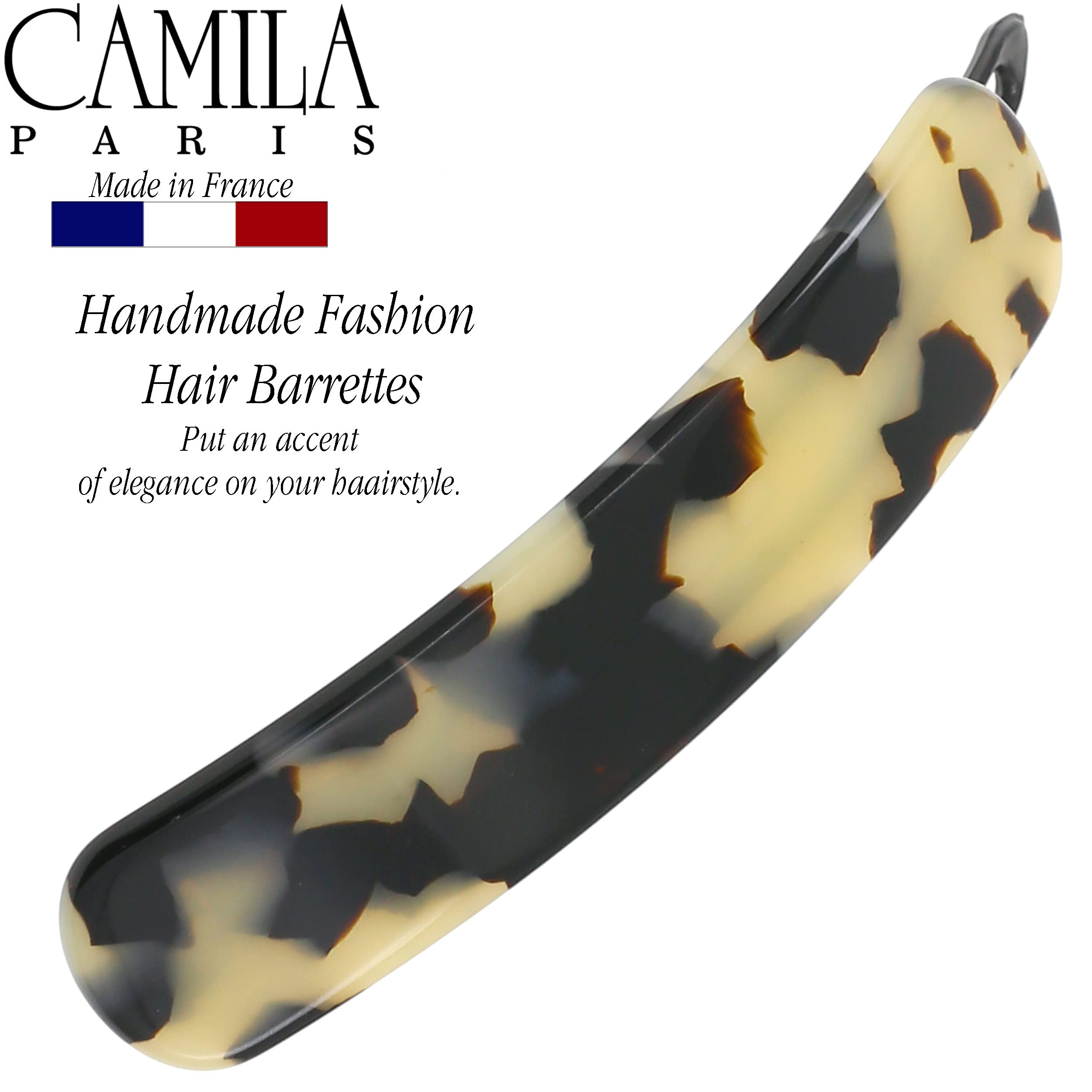 Camila Paris CP3360 French Hair Barrette Clip for Girls, Handmade, White Tokyo, Metal-Free Closure Strong Hold Grip Hair Clips for Women, No Slip Durable Styling Girls Hair Accessories, Made in France