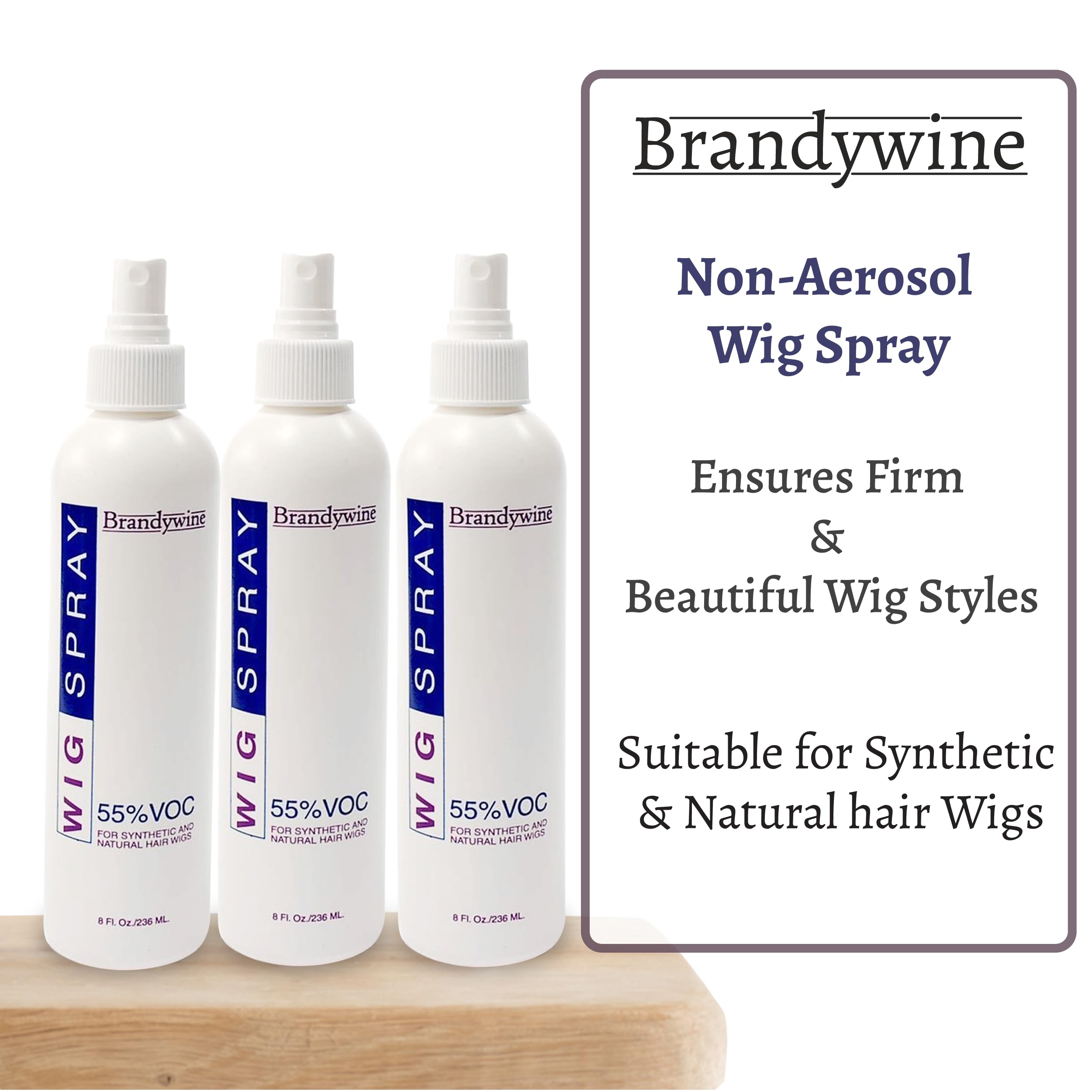 Brandywine Wig Spray Non Aerosol (Pump) For Synthetic and Natural Hair Wigs, 8 oz (3 Pack)