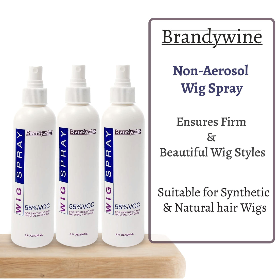 Brandywine Wig Spray Non Aerosol (Pump) For Synthetic and Natural Hair Wigs, 8 oz (3 Pack)